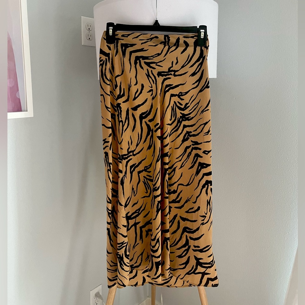 Madewell Silk Midi Slip Skirt in Tiger Stripe